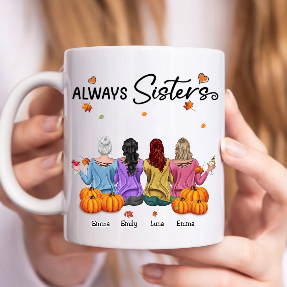 Besties - Fall Season Best Friends Sisters With Pumpkin - Personalized Mug - Makezbright Gifts