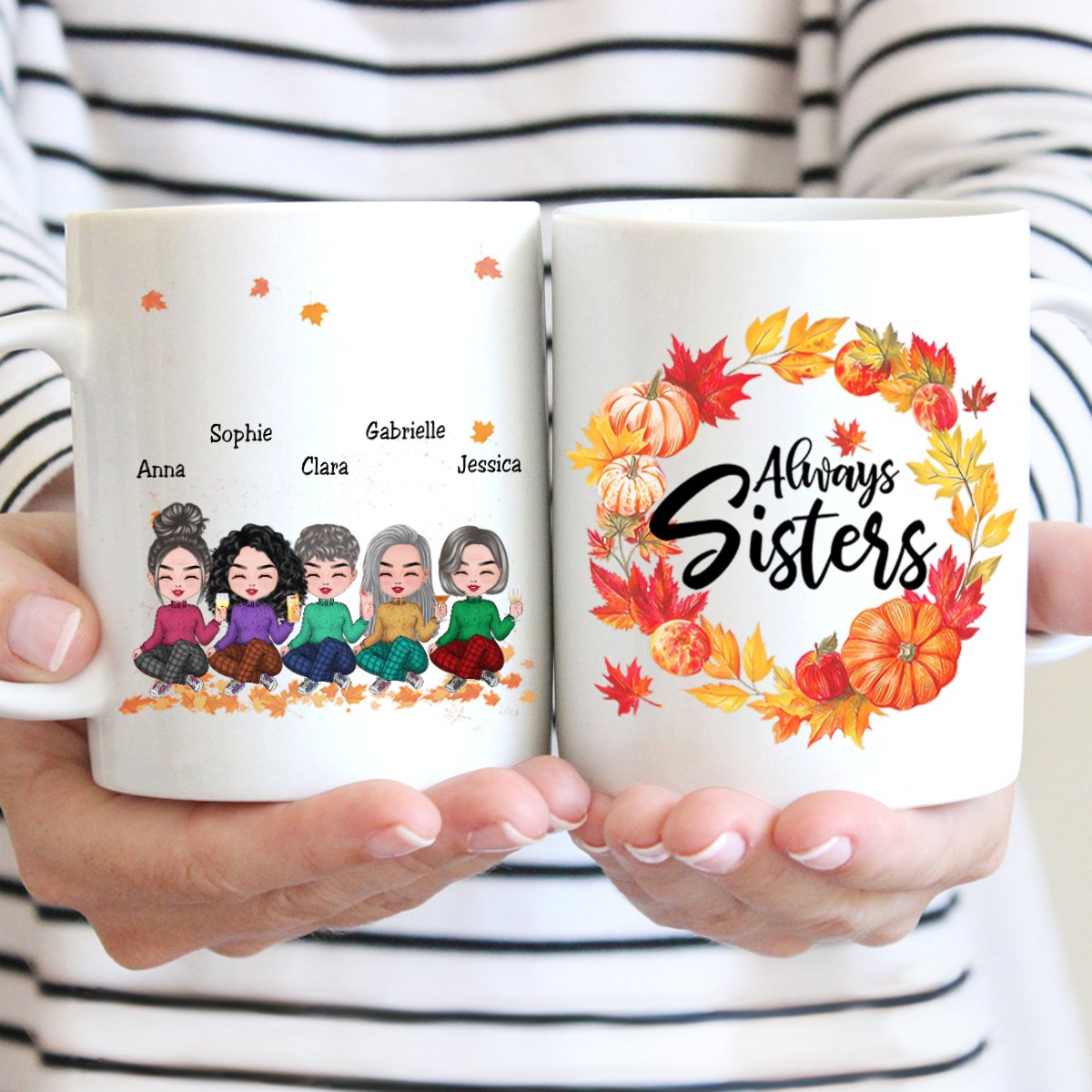 Besties - Fall Season Wreath Pretty Girls - Personalized Mug - Makezbright Gifts