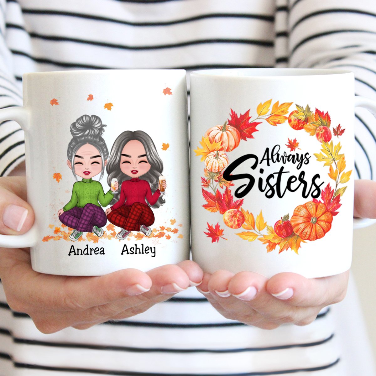 Besties - Fall Season Wreath Pretty Girls - Personalized Mug - Makezbright Gifts