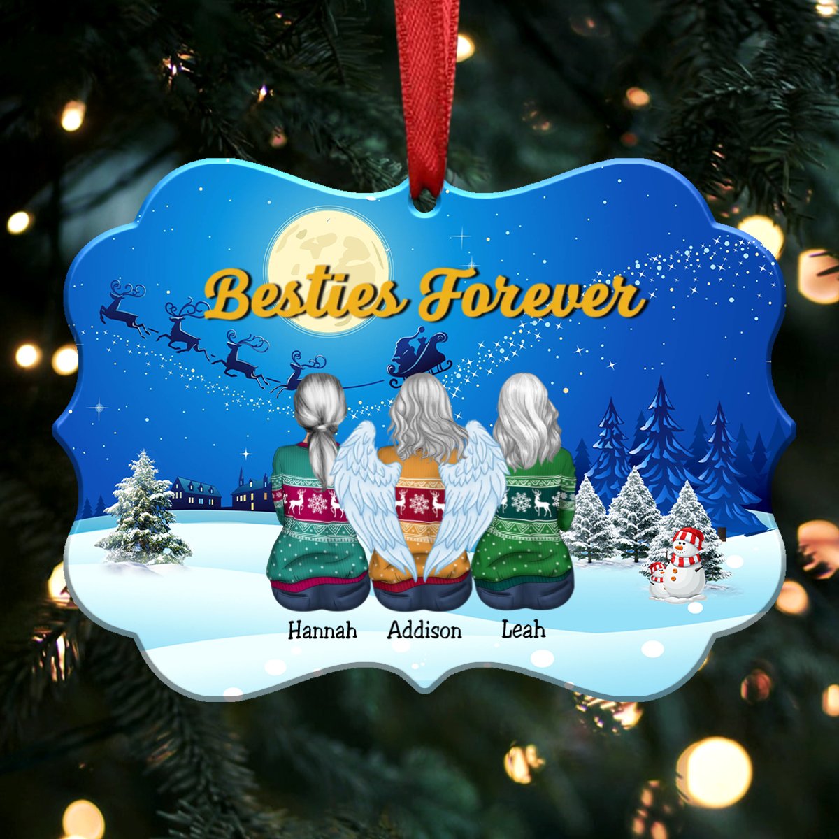 Besties Forever - Personalized Christmas Ornament (Moon) - Makezbright Gifts