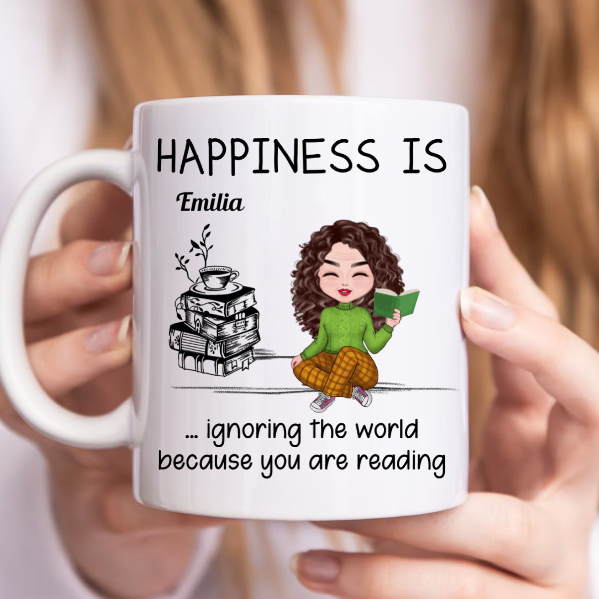 Besties - Happiness Is Ignoring The World Because You Are Reading - Personalized Mug - Makezbright Gifts