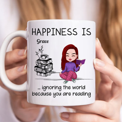 Besties - Happiness Is Ignoring The World Because You Are Reading - Personalized Mug - Makezbright Gifts