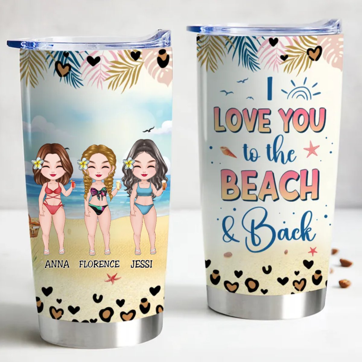 Besties - I Love You To The Beach And Back - Personalized Tumbler - Makezbright Gifts