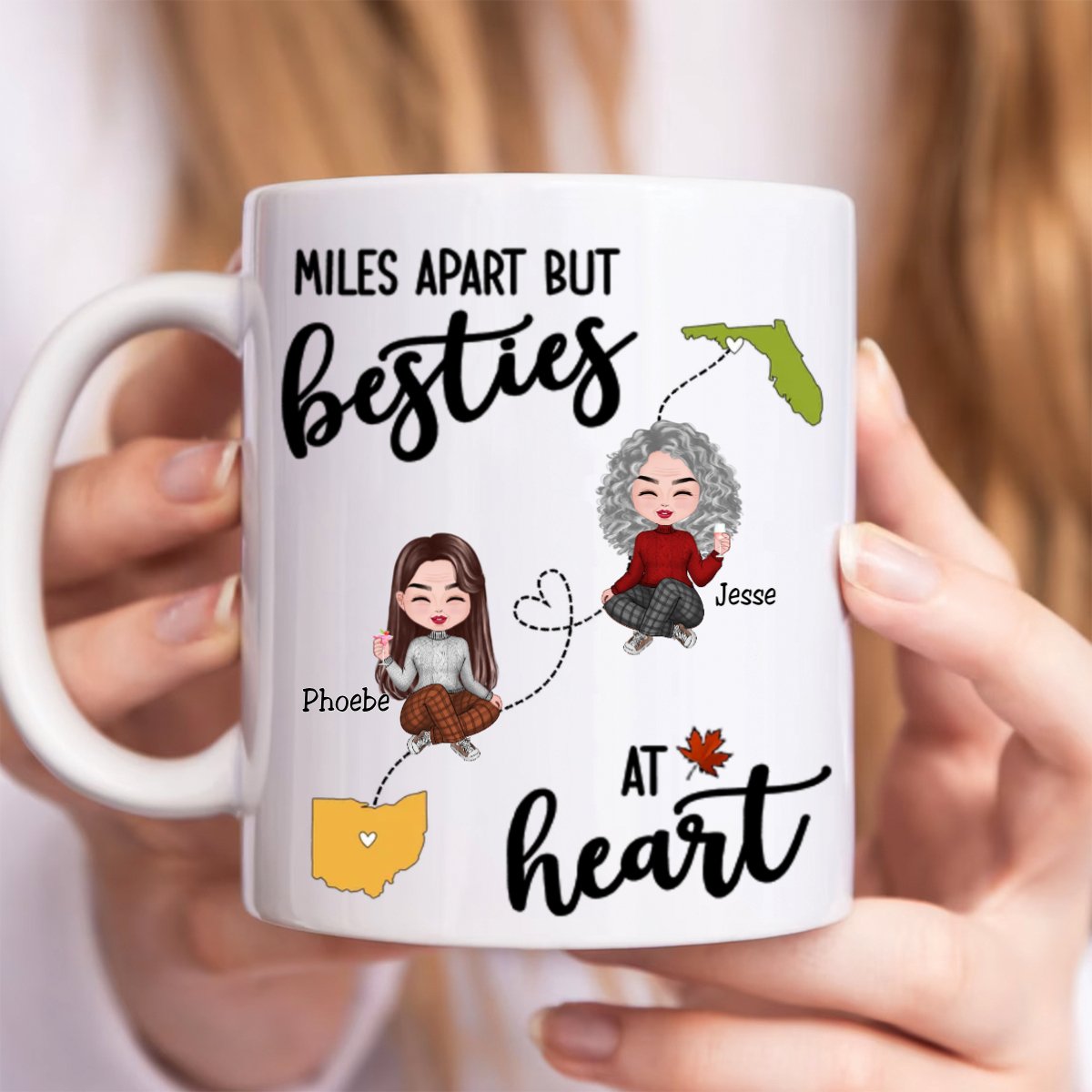 Besties - Miles Apart But Besties At Heart - Personalized Mug - Makezbright Gifts