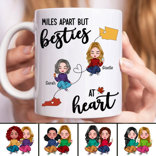 Besties - Miles Apart But Besties At Heart - Personalized Mug - Makezbright Gifts