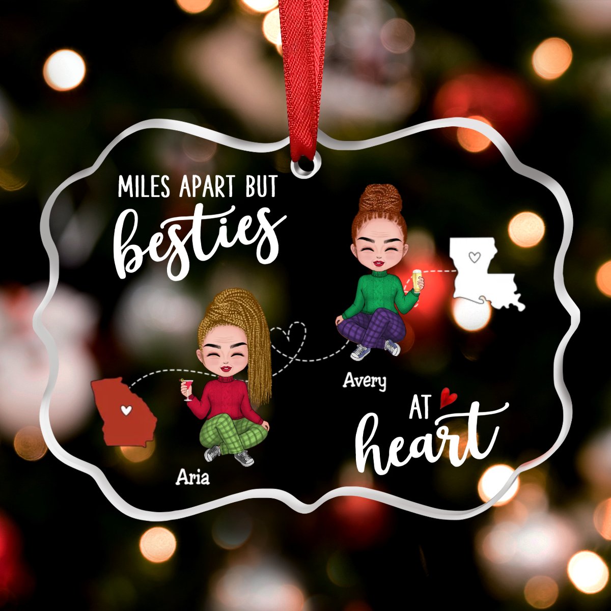 Besties - Miles Apart But Besties At Heart - Personalized Transparent Ornament (NV) - Makezbright Gifts