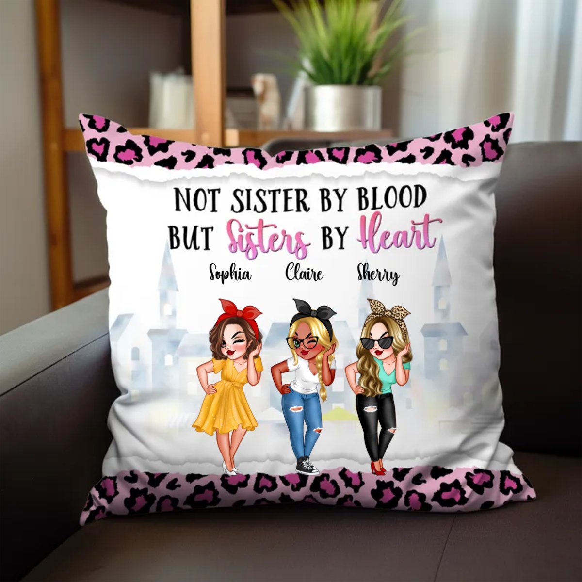 Besties - Not Sisters By Blood But Sisters By Heart - Personalized Pillow - Makezbright Gifts