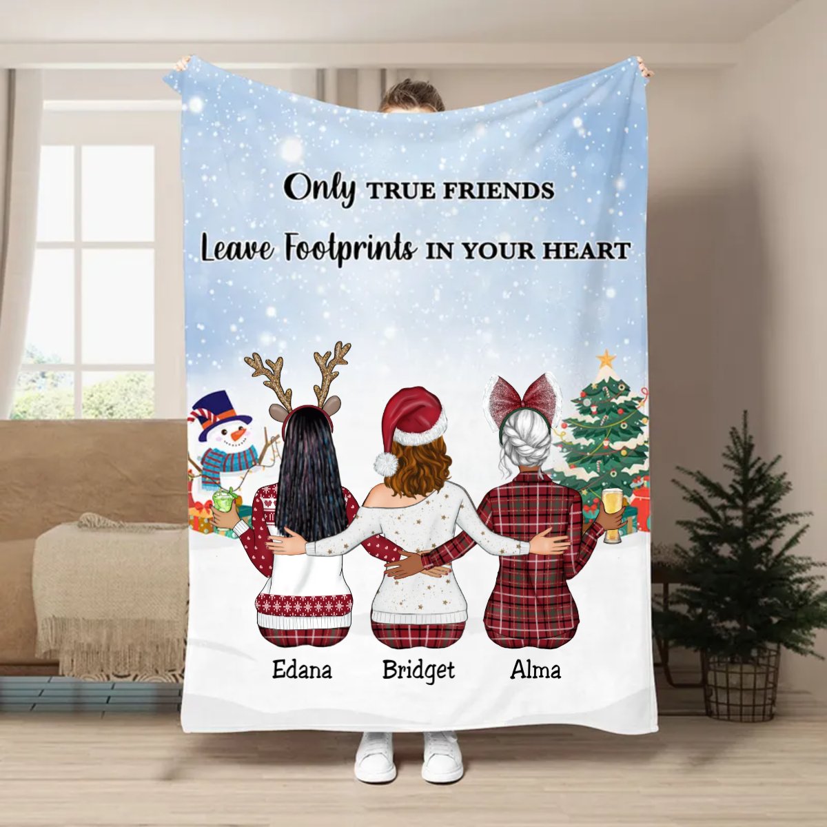 Besties - Only True Friends Leave Footprints In Your Heart - Personalized Blanket T1 - Makezbright Gifts