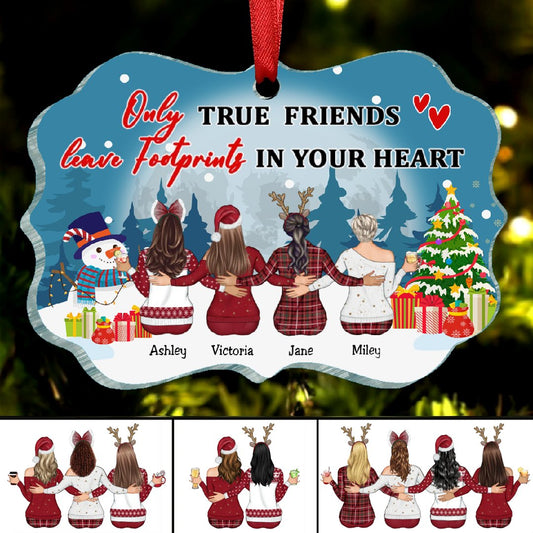 Besties - Only True Friends Leave Footprints In Your Heart - Personalized Christmas Ornament (LH) - Makezbright Gifts