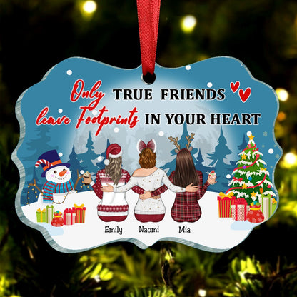 Besties - Only True Friends Leave Footprints In Your Heart - Personalized Christmas Ornament (LH) - Makezbright Gifts