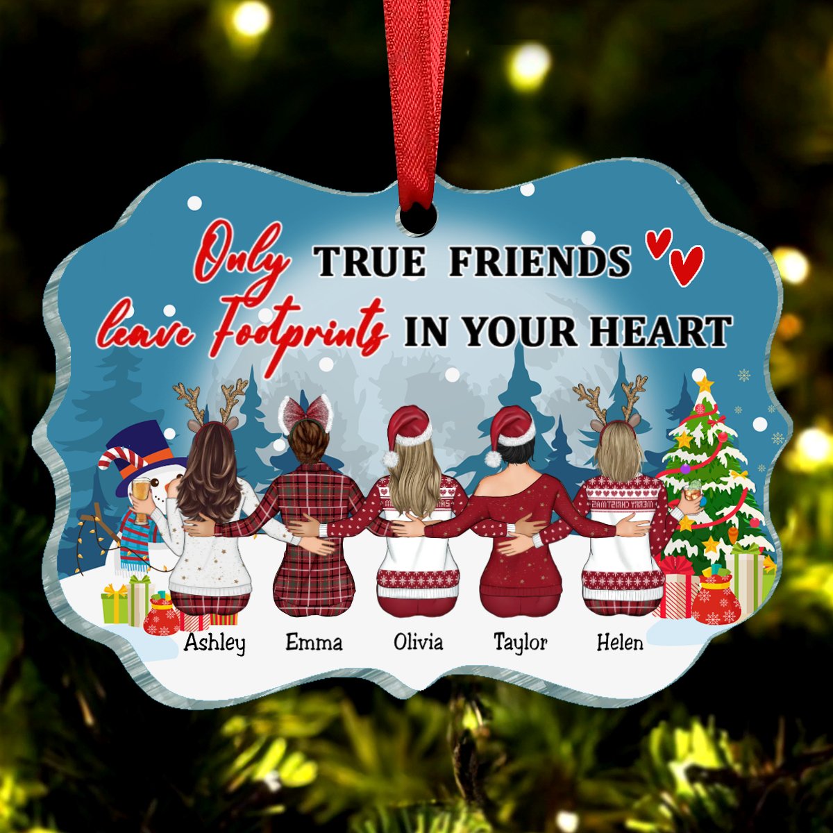 Besties - Only True Friends Leave Footprints In Your Heart - Personalized Christmas Ornament (LH) - Makezbright Gifts