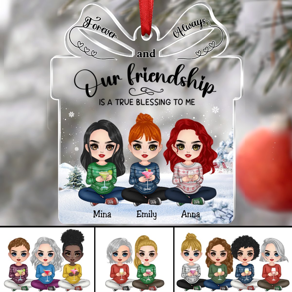 Besties - Our Friendship is a True Blessing to me - Personalized Transparent Ornament - Makezbright Gifts