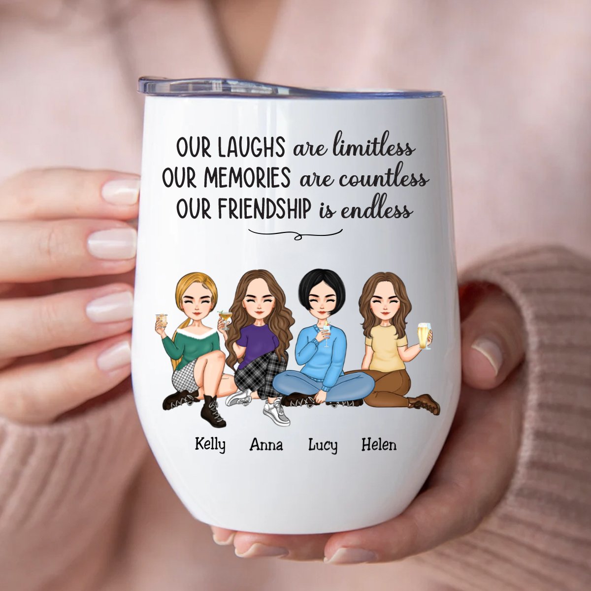 Besties - Our Laughs Are Limitless Our Memories Are Countless Our Friendship Is Endless - Personalized Wine Tumbler (LT) - Makezbright Gifts