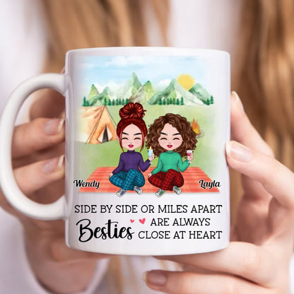 Besties - Side By Side Or Miles Apart Besties Are Always Close At Heart - Personalized Mug - Makezbright Gifts