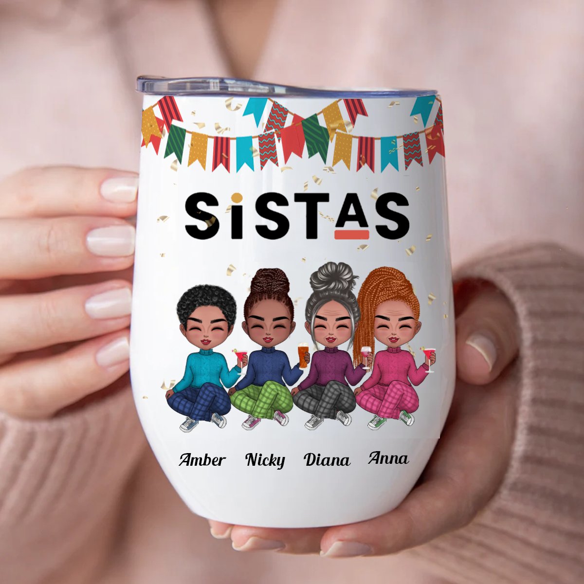 Besties - Sistas For Life - Personalized Wine Tumbler - Makezbright Gifts