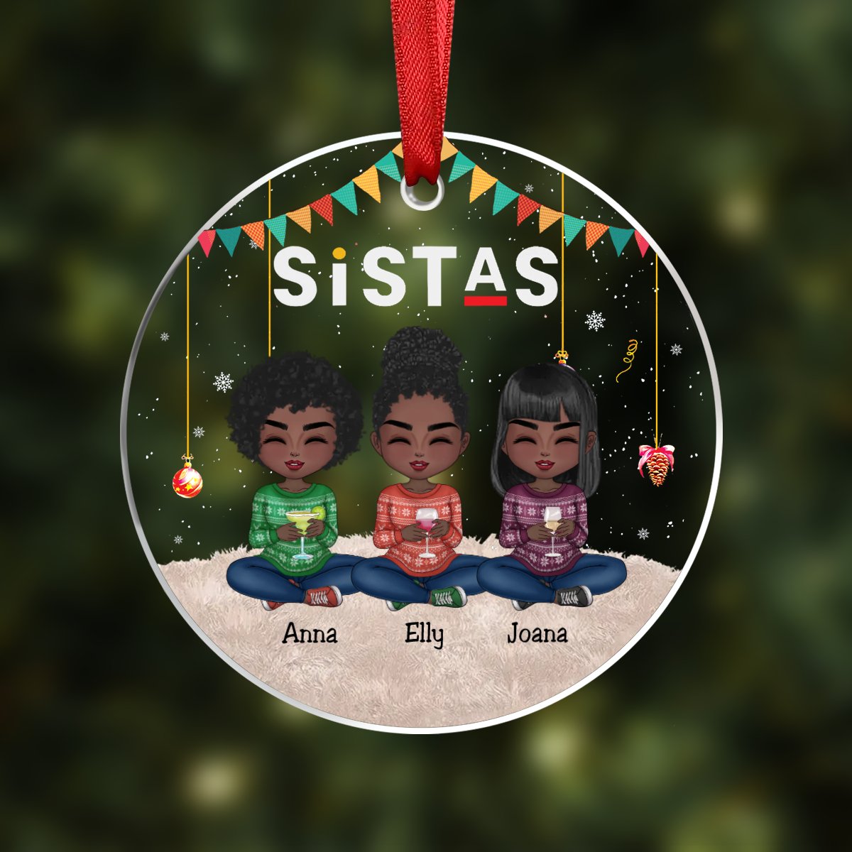 Besties - Sistas Forever - Personalized Transparent Ornament - Makezbright Gifts