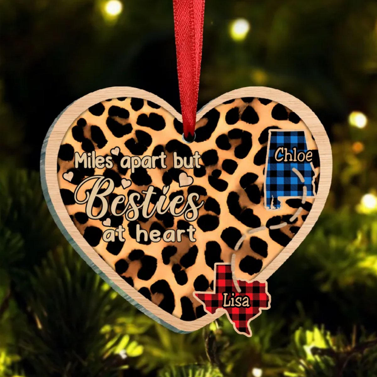 Besties - States Miles Apart But Besties At Heart - Personalized Acrylic Ornament - Makezbright Gifts