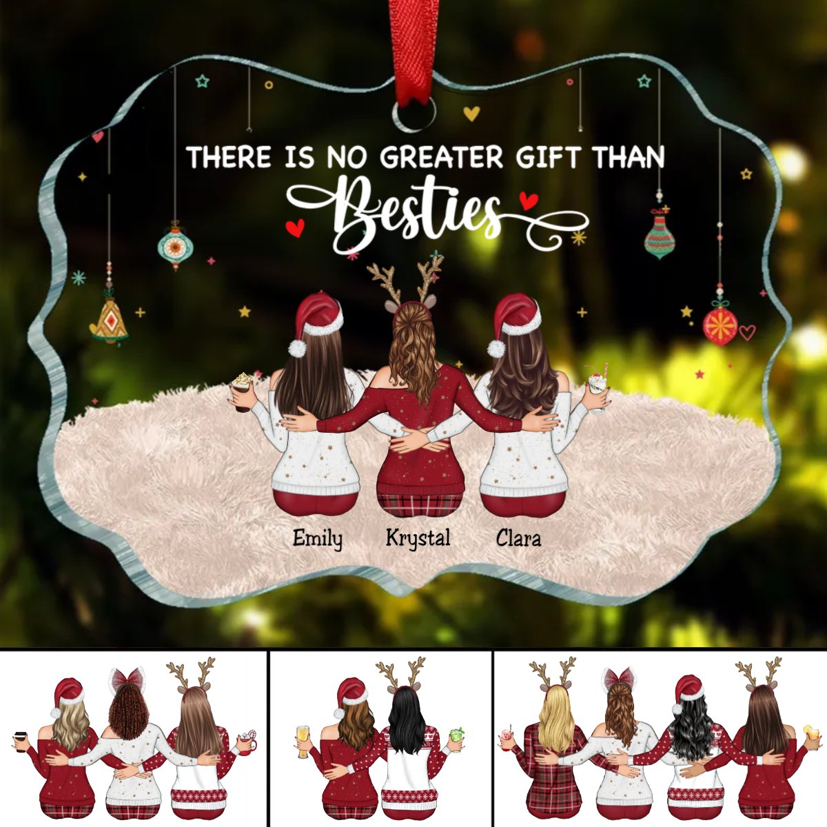 Besties - There Is No Greater Gift Than Besties - Personalized Transparent Ornament (TB) - Makezbright Gifts