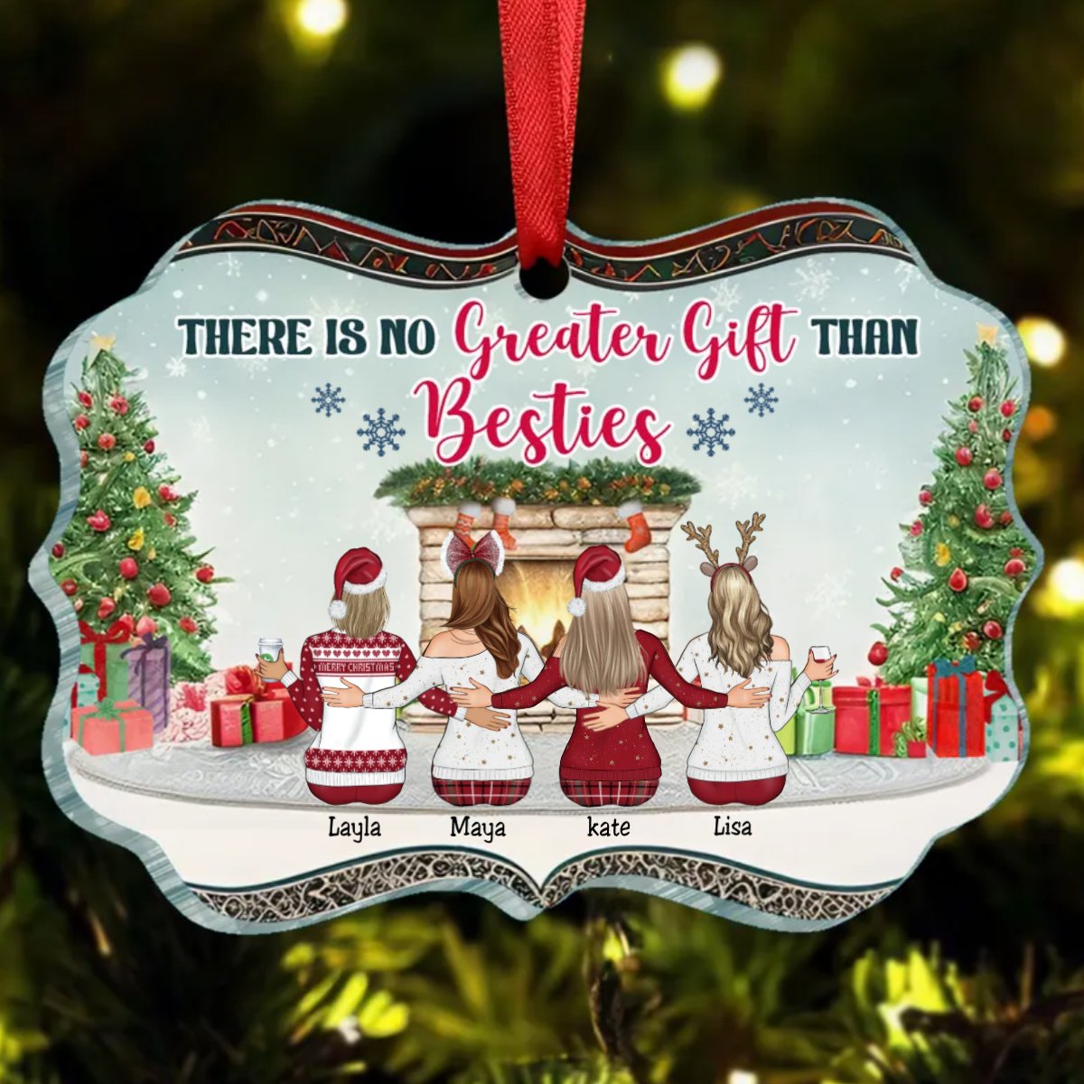 Besties - There Is No Greater Gift Than Friendship - Personalized Acrylic Ornament - Makezbright Gifts