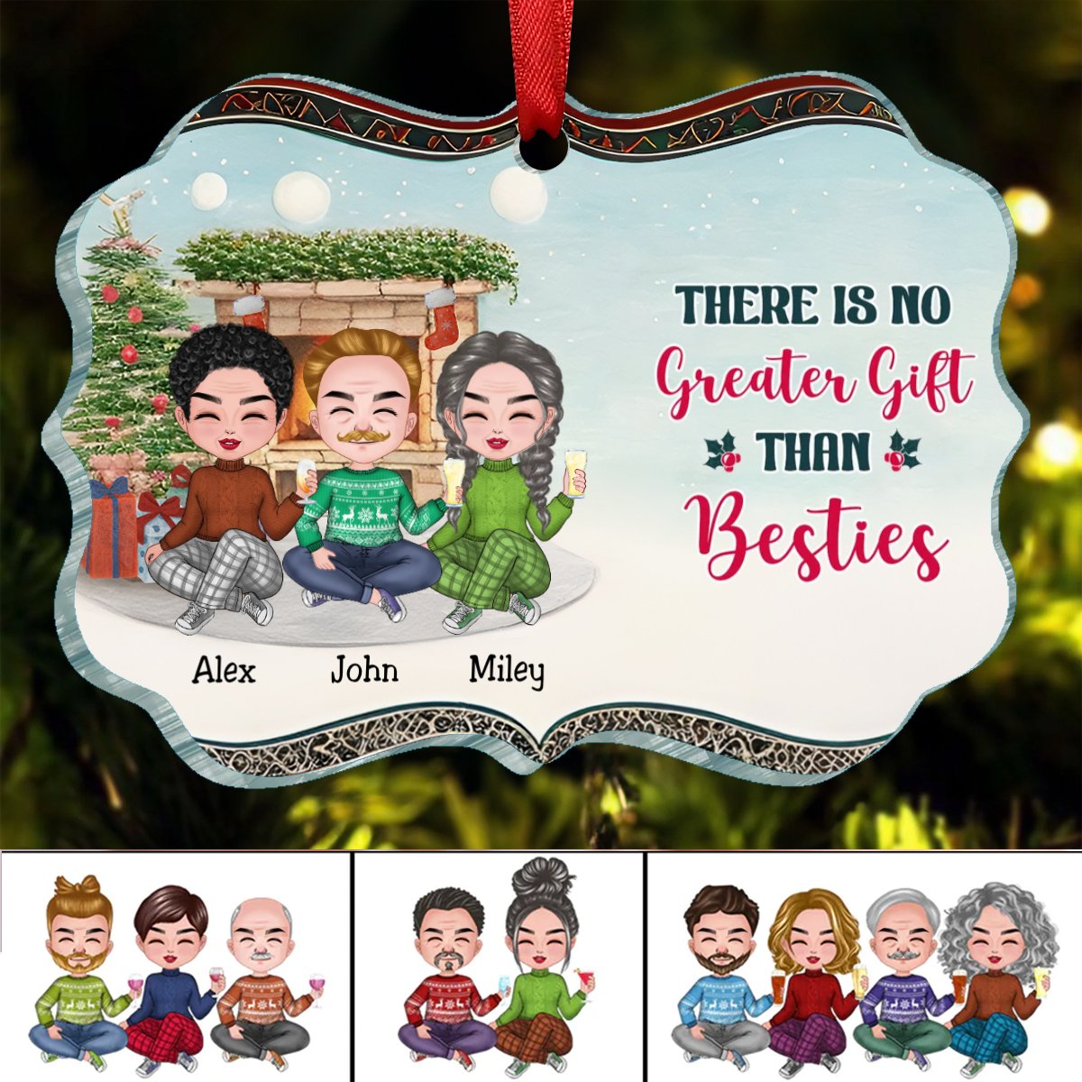 Besties - There Is No Greater Gift Than Friendship - Personalized Acrylic Ornament - Makezbright Gifts