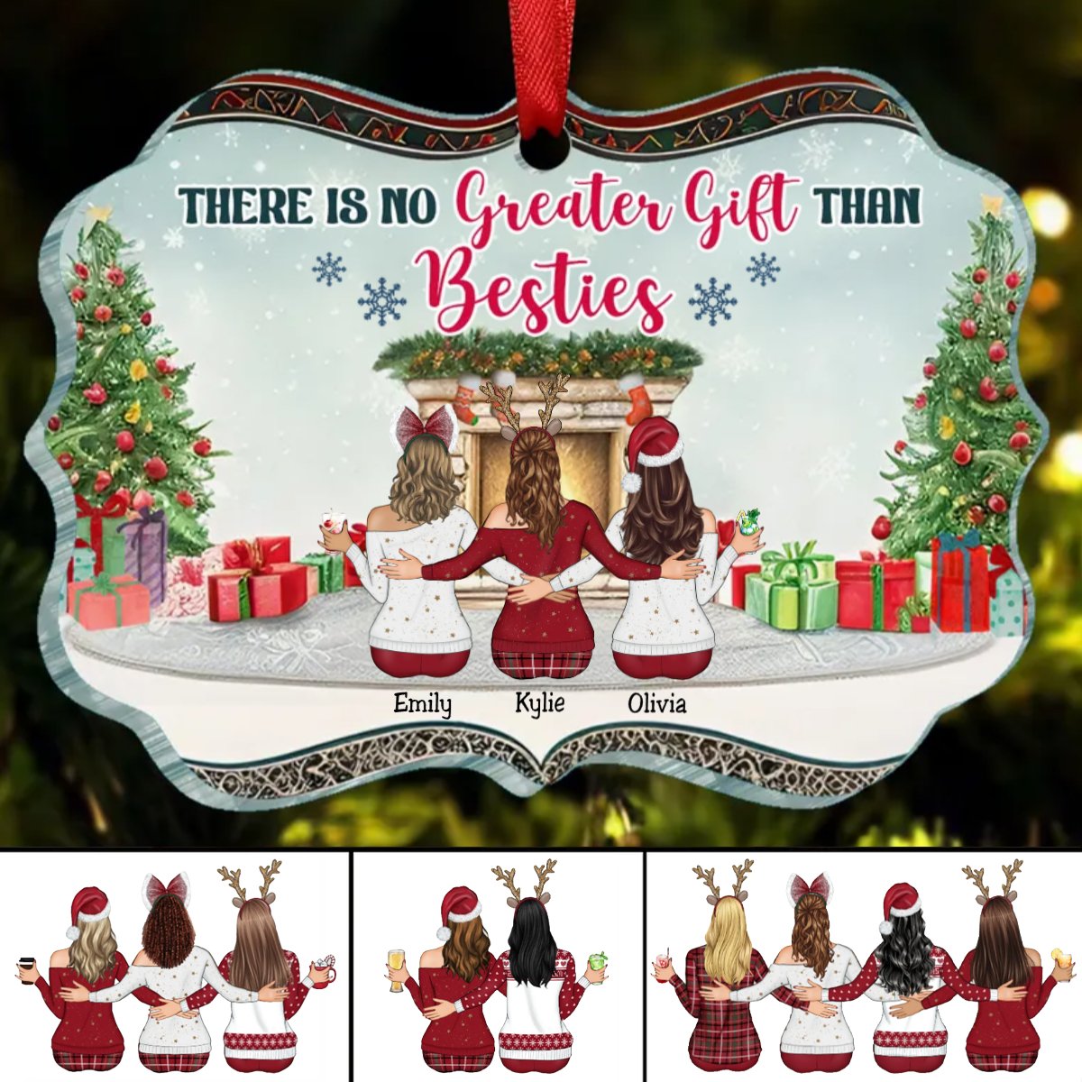 Besties - There Is No Greater Gift Than Friendship - Personalized Acrylic Ornament - Makezbright Gifts