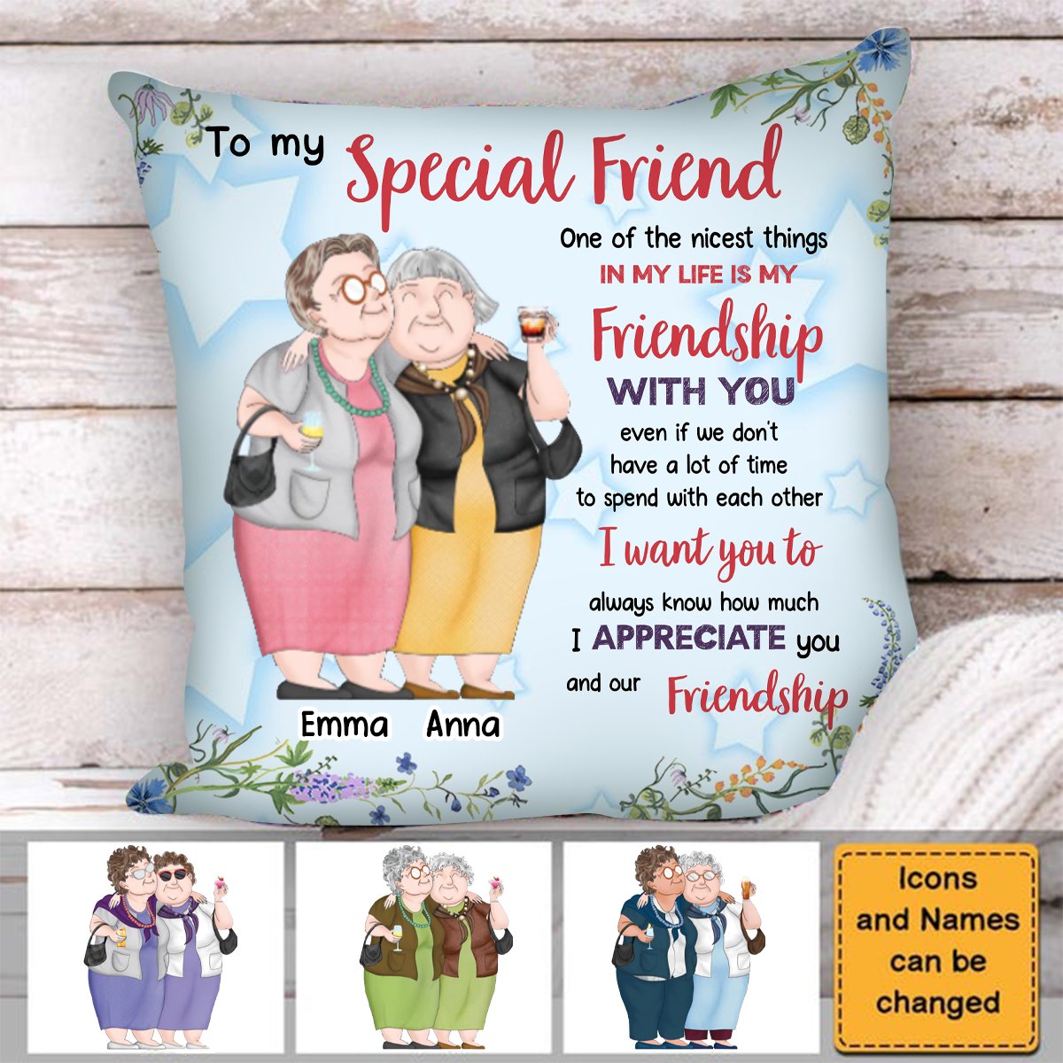 Beties - Old Friend How Much I Appreciate You - Personalized Pillow (TB) - Makezbright Gifts