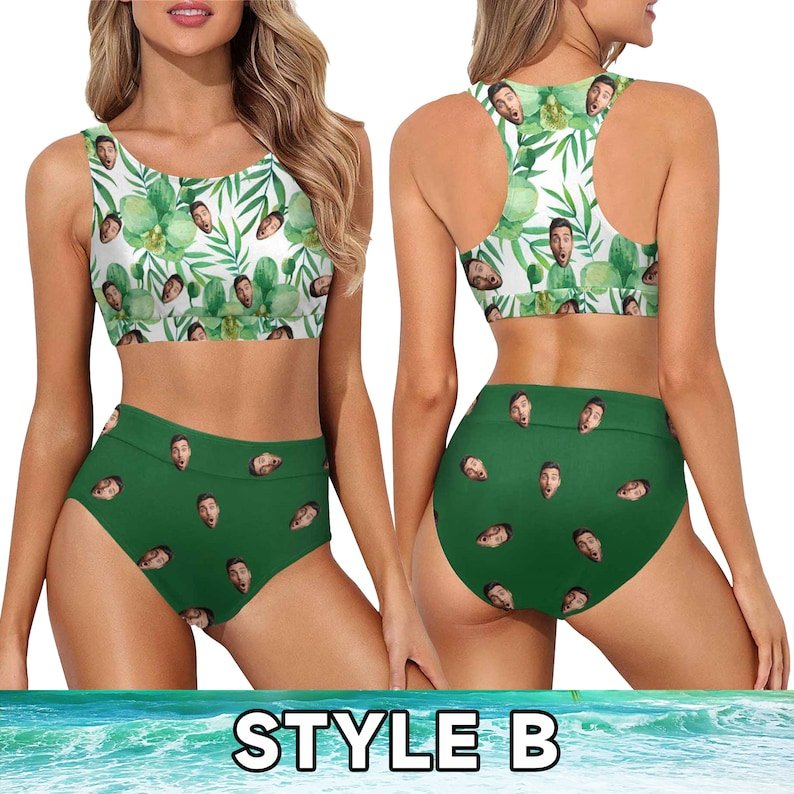 Bikini - Tropical Floral Pattern Custom Face Bikini Set Personalized Photo Swimsuit - Personalized Bikini Swimsuit - Makezbright Gifts