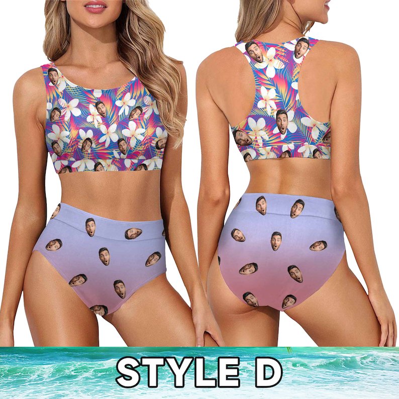 Bikini - Tropical Floral Pattern Custom Face Bikini Set Personalized Photo Swimsuit - Personalized Bikini Swimsuit - Makezbright Gifts