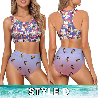 Bikini - Tropical Floral Pattern Custom Face Bikini Set Personalized Photo Swimsuit - Personalized Bikini Swimsuit - Makezbright Gifts