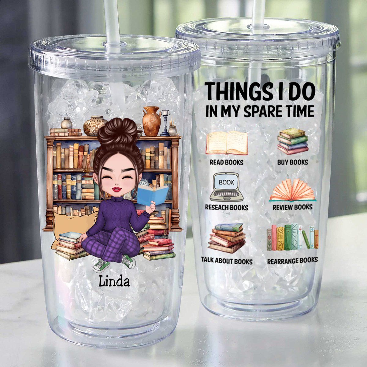 Book Lovers - Things I Do In My Spare Time - Personalized Acrylic Insulated Tumbler - Makezbright Gifts