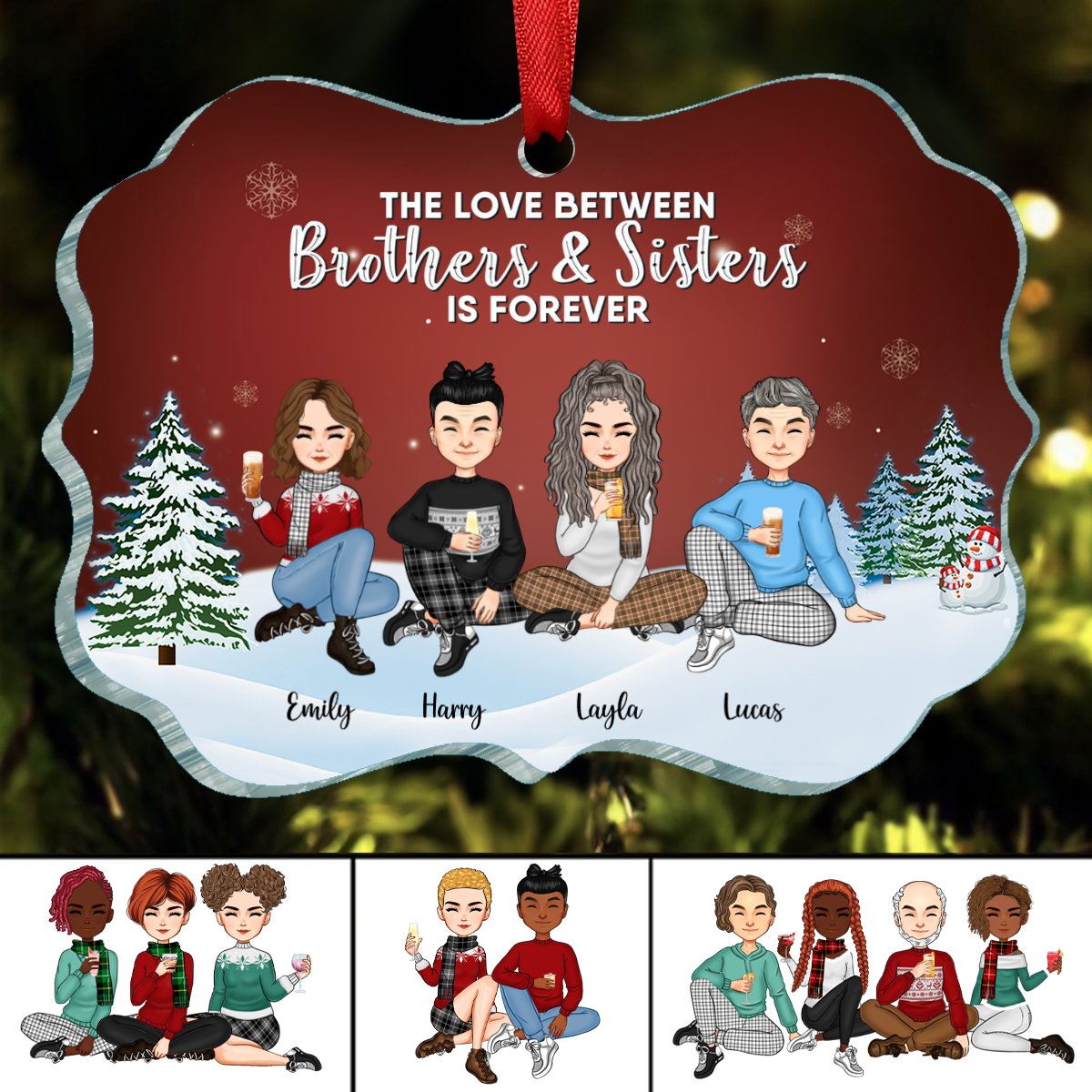 Brothers And Sisters - The Love Between Brothers And Sisters Is Forever - Personalized Christmas Ornament - Makezbright Gifts