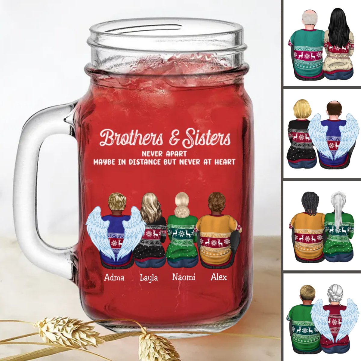 Brothers & Sisters - Brothers & Sisters Never Apart Maybe In Distance But Never At Heart - Personalize Drinking Jar (TB) - Makezbright Gifts