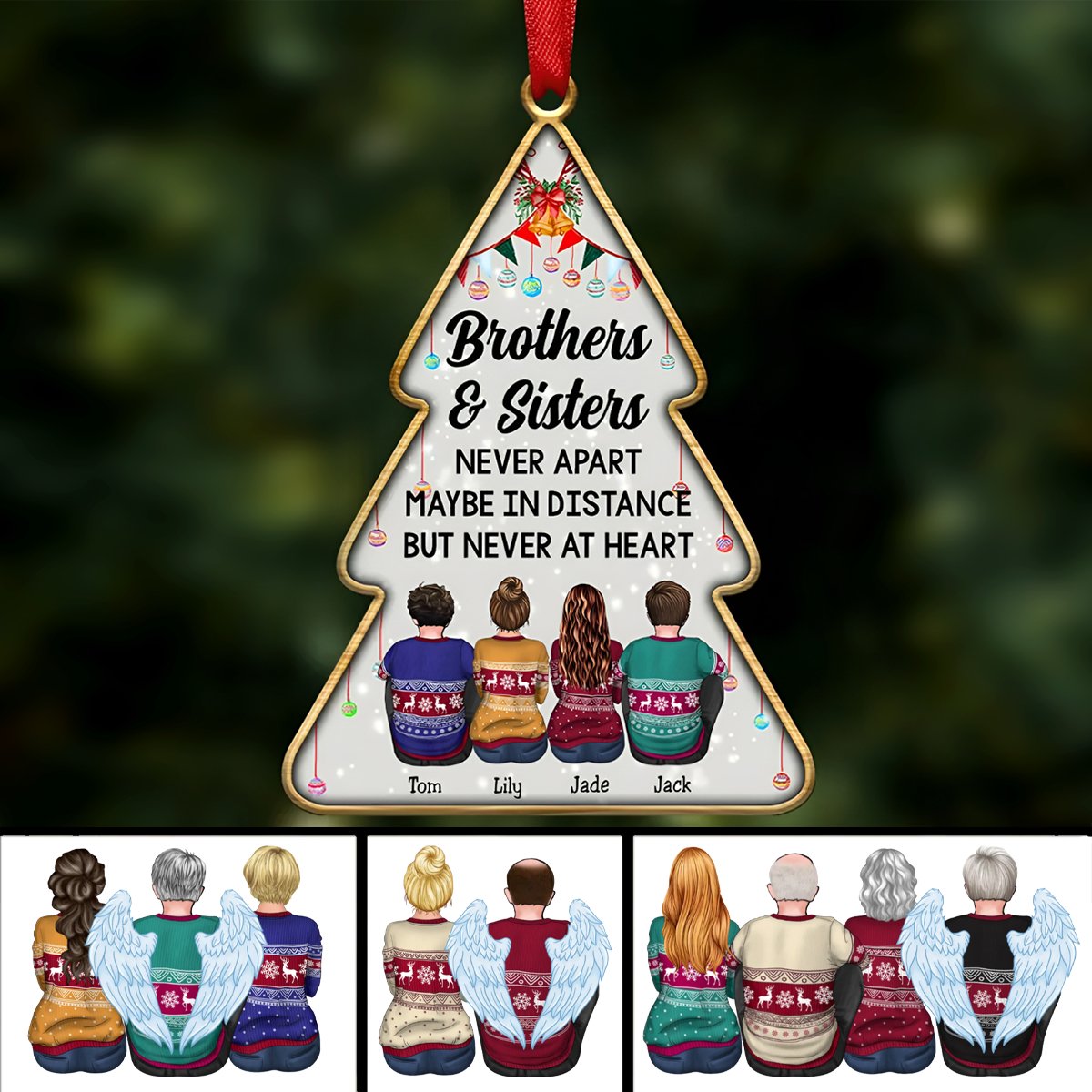 Brothers & Sisters - Brothers & Sisters Never Apart Maybe In Distance But Never At Heart - Personalized Christmas Ornament - Makezbright Gifts