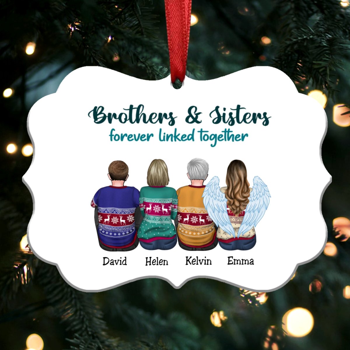 Brothers & Sisters Forever Linked Together - Personalized Christmas Ornament (White) - Makezbright Gifts