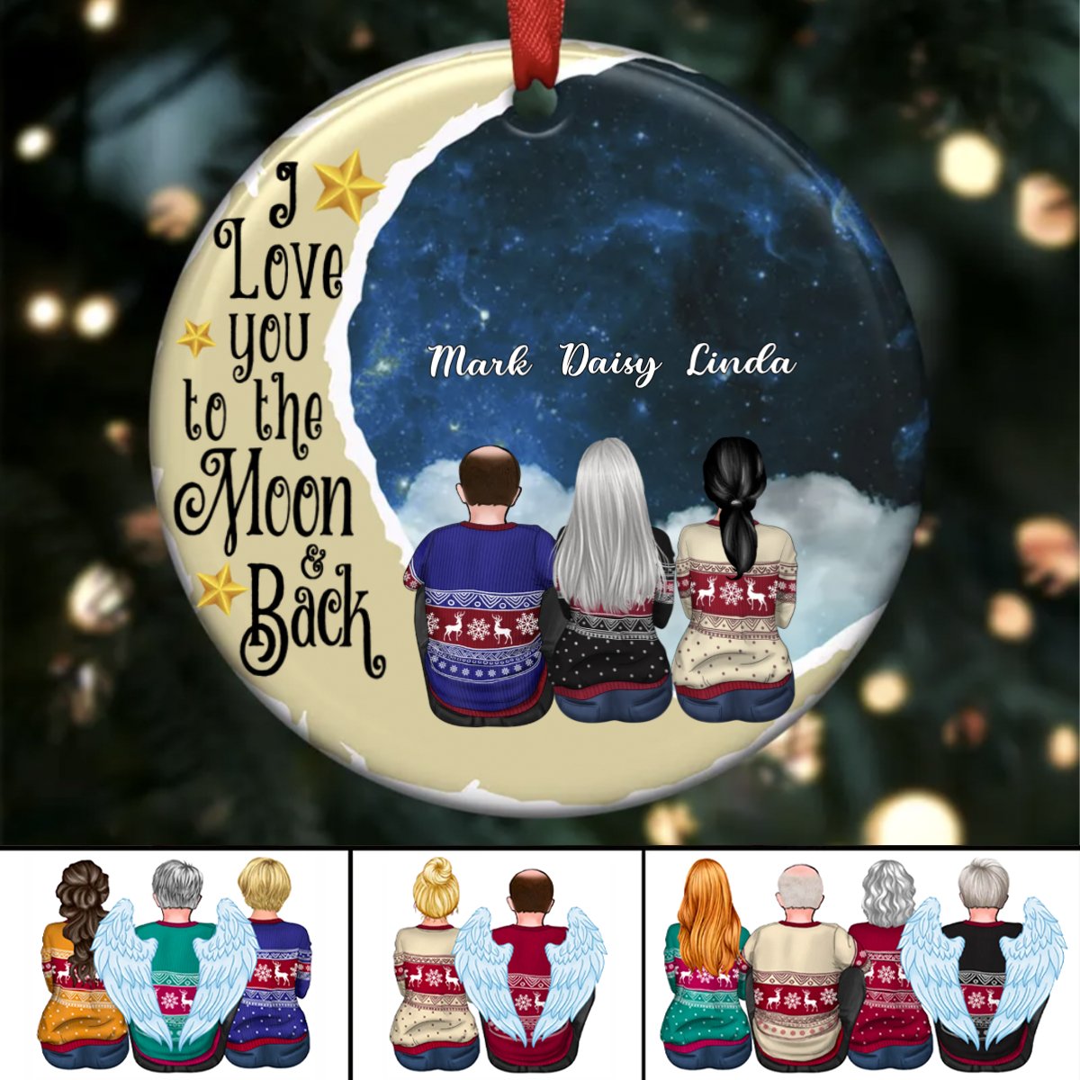 Brothers & Sisters - I Love You To The Moon And Back - Personalized Circle Ornament - Makezbright Gifts