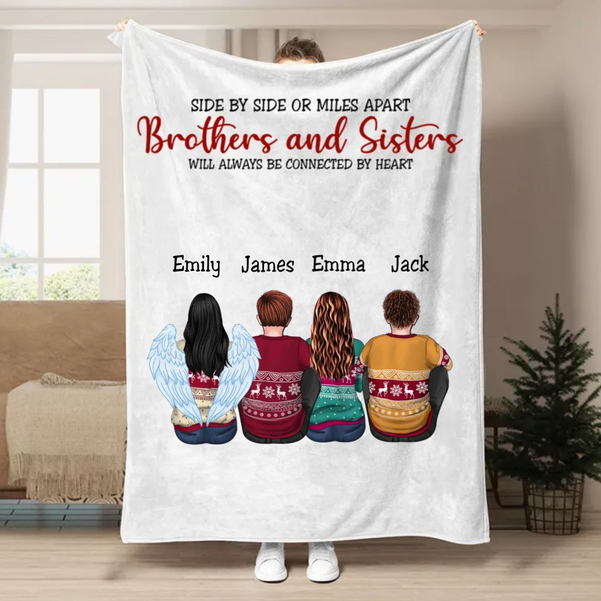 Brothers & Sisters - Side By Side Or Miles Apart Brothes & Sisters Will Always Be Connected By Heart - Personalized Blanket - Makezbright Gifts