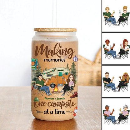 Camping Lovers - Making Memories One Campsite At A Time - Personalized Glass Can - Makezbright Gifts