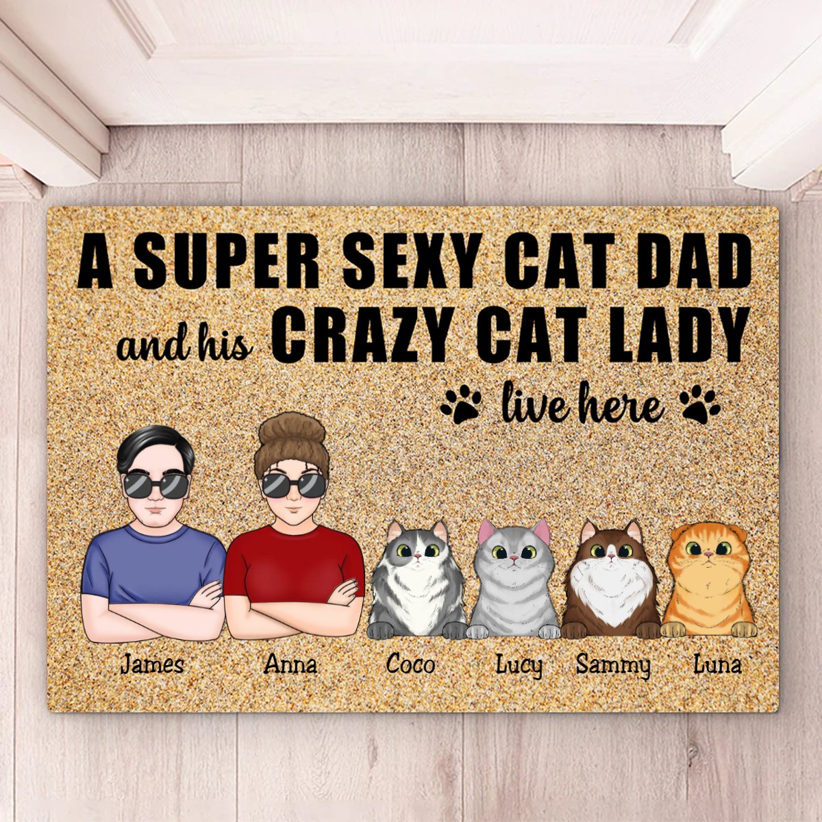 Cat Lovers - A Super Sexy Cat Dad And His Crazy Cat Lady Live Here - Personalized Doormat - Makezbright Gifts