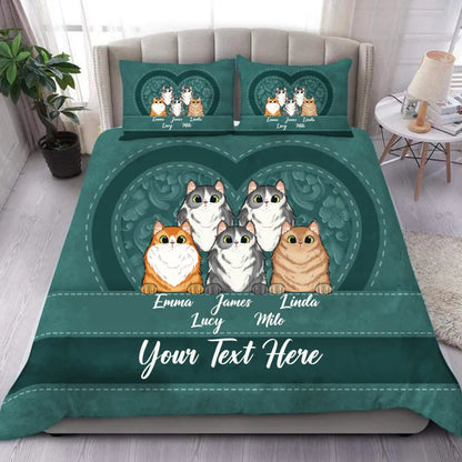 Cat Lovers - Cats In Heart - Personalized Bedding Set - Makezbright Gifts