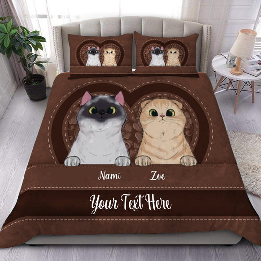 Cat Lovers - Cats In Heart - Personalized Bedding Set - Makezbright Gifts