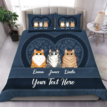 Cat Lovers - Cats In Heart - Personalized Bedding Set - Makezbright Gifts