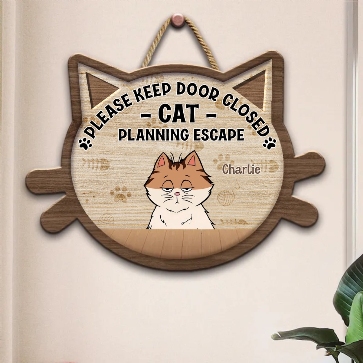 Cat Lovers - Cats Planning Escape - Personalized Shaped Wood Sign - Makezbright Gifts