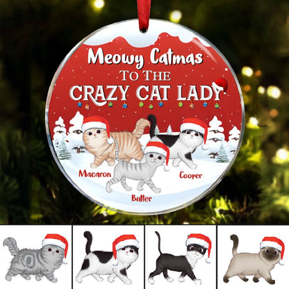 Cat Lovers - Christmas Walking In A Winter Wonderland Meowy Catmas - Personalized Circle Ornament - Makezbright Gifts