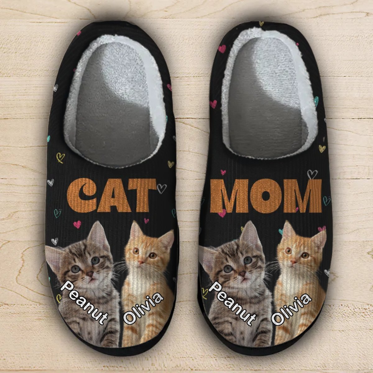 Cat Lovers - Custom Photo Cat Mom - Personalized Fluffy Slippers (HJ) - Makezbright Gifts