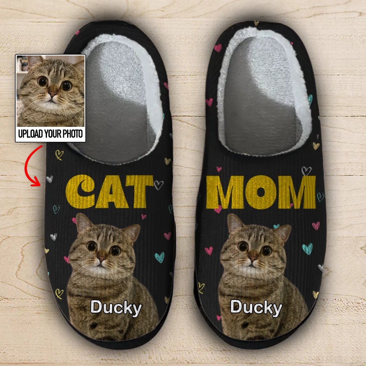 Cat Lovers - Custom Photo Cat Mom - Personalized Fluffy Slippers (HJ) - Makezbright Gifts