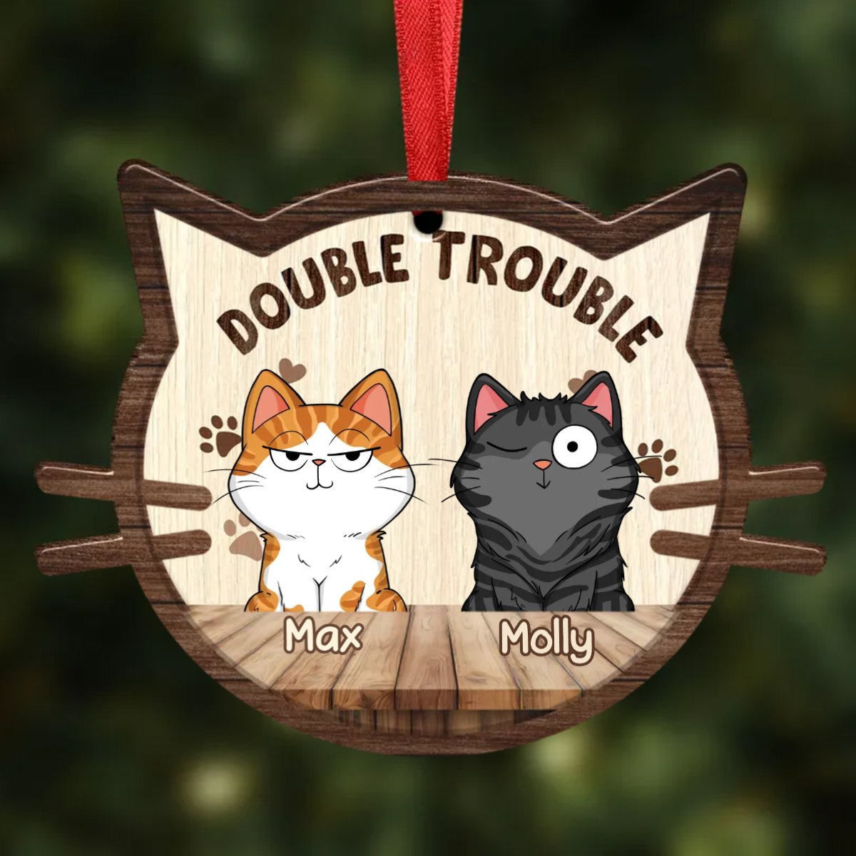 Cat Lovers - Double Trouble Funny Cat - Personalized Ornament - Makezbright Gifts