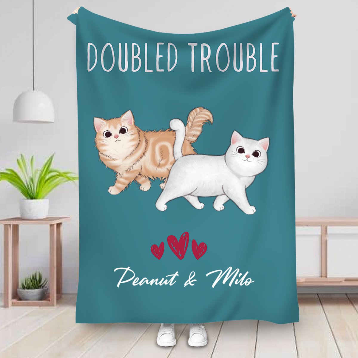 Cat Lovers - Double Trouble - Personalized Blanket - Makezbright Gifts