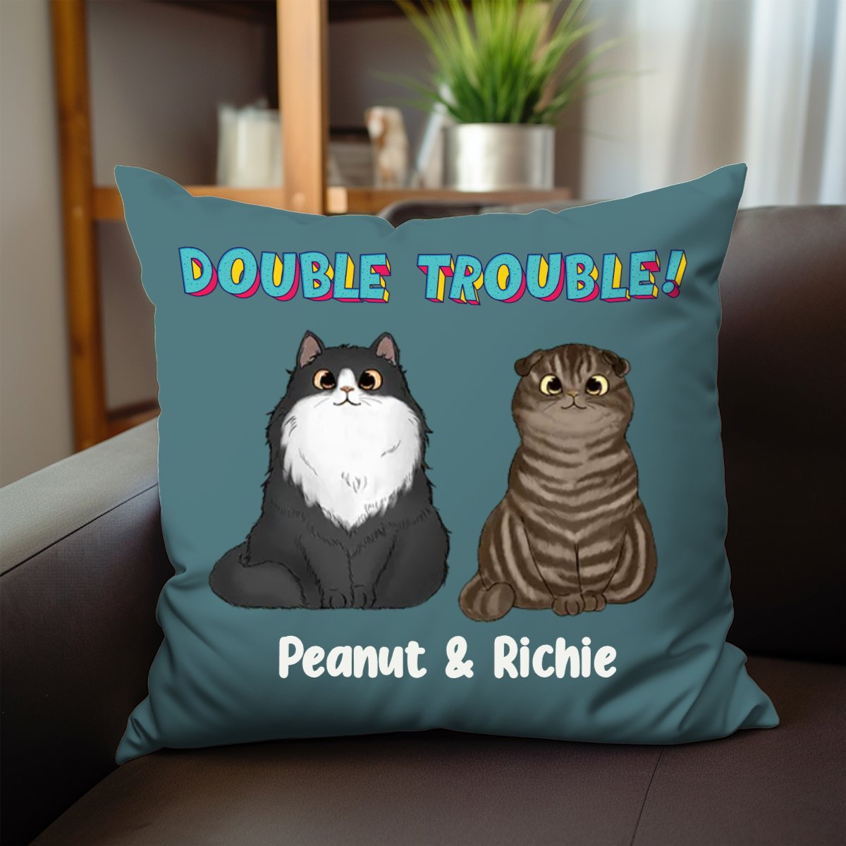 Cat Lovers - Double Trouble - Personalized Pillow - Makezbright Gifts