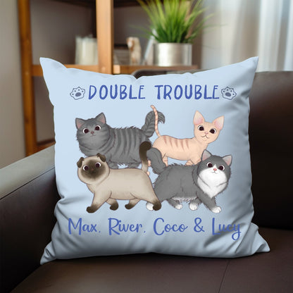 Cat Lovers - Double Trouble - Personalized Pillow (Ver 2) - Makezbright Gifts