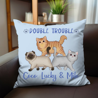 Cat Lovers - Double Trouble - Personalized Pillow (Ver 2) - Makezbright Gifts